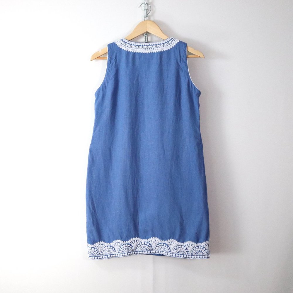 SOLD bella tu embroidered blue linen mini dress 6 - Picture 4 of 5